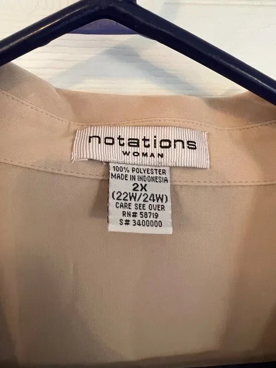 Vintage Notations Beige Button Down Long Sleeve Blouse Plus 2X Work Office Prep - Picture 3 of 7